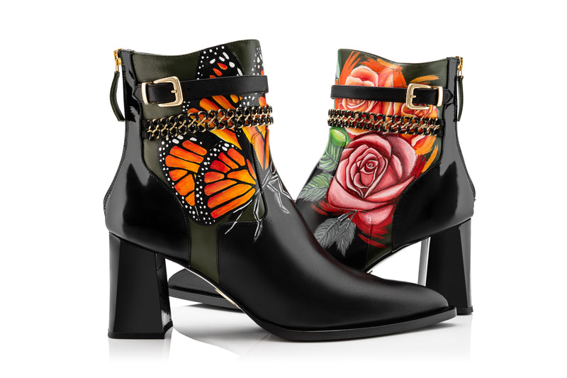 Rubia Santana Artist, Butterfly and roses boot, painted shoes