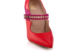 Red and Pink Leather Heels with chain