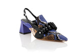 Purple sneak patterned leather sling heel