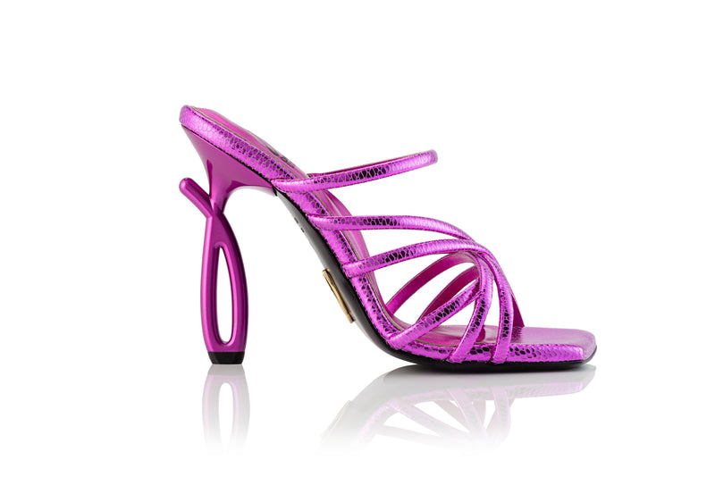 Pink Metallic leather heel with sculptural heel