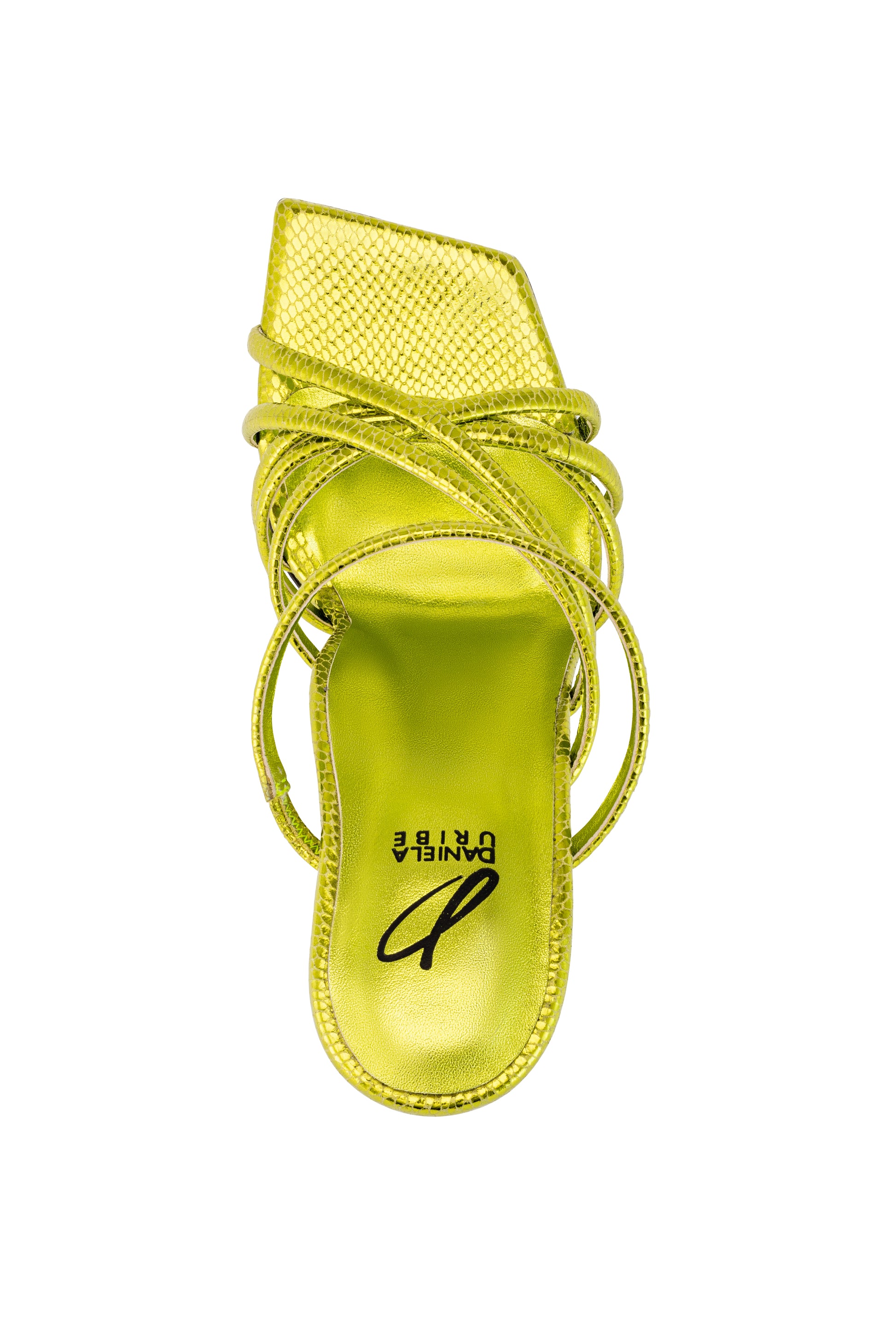 Italian made metallic lime green strappy sandal